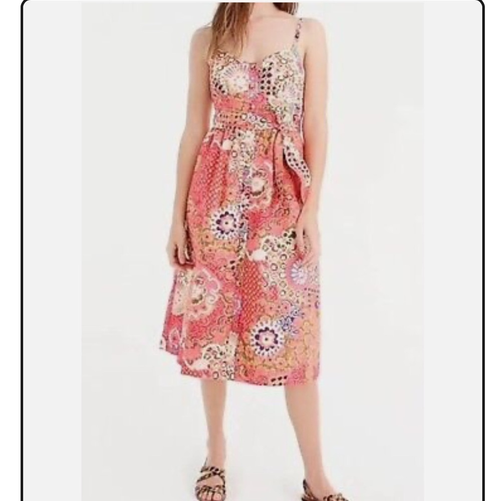 J. Crew Pink Cotton Classic Button Front Poplin Paisley Tie Waist Sundress NWOT - Picture 2 of 14
